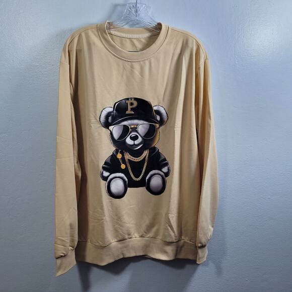 Men Screen Print Design Yellow Pull Over Active Shirt Size M 3826-1305 - Picture 6 of 6